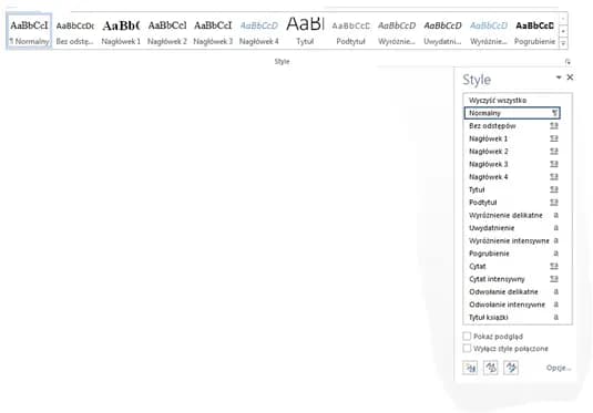 Obrazek przedstawiający Menu styli w Wordzie