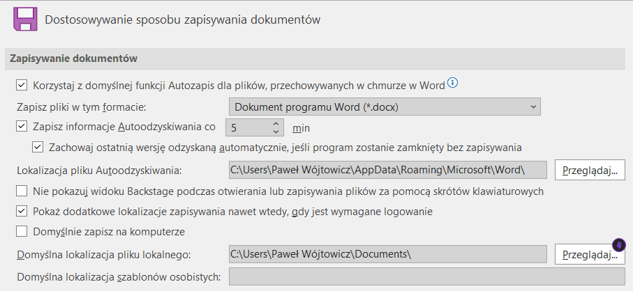 Obrazek Ustawianie folderu domyślnego Word krok 4