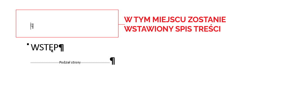 Miejsce, w którym zostanie wstawiony spis treści